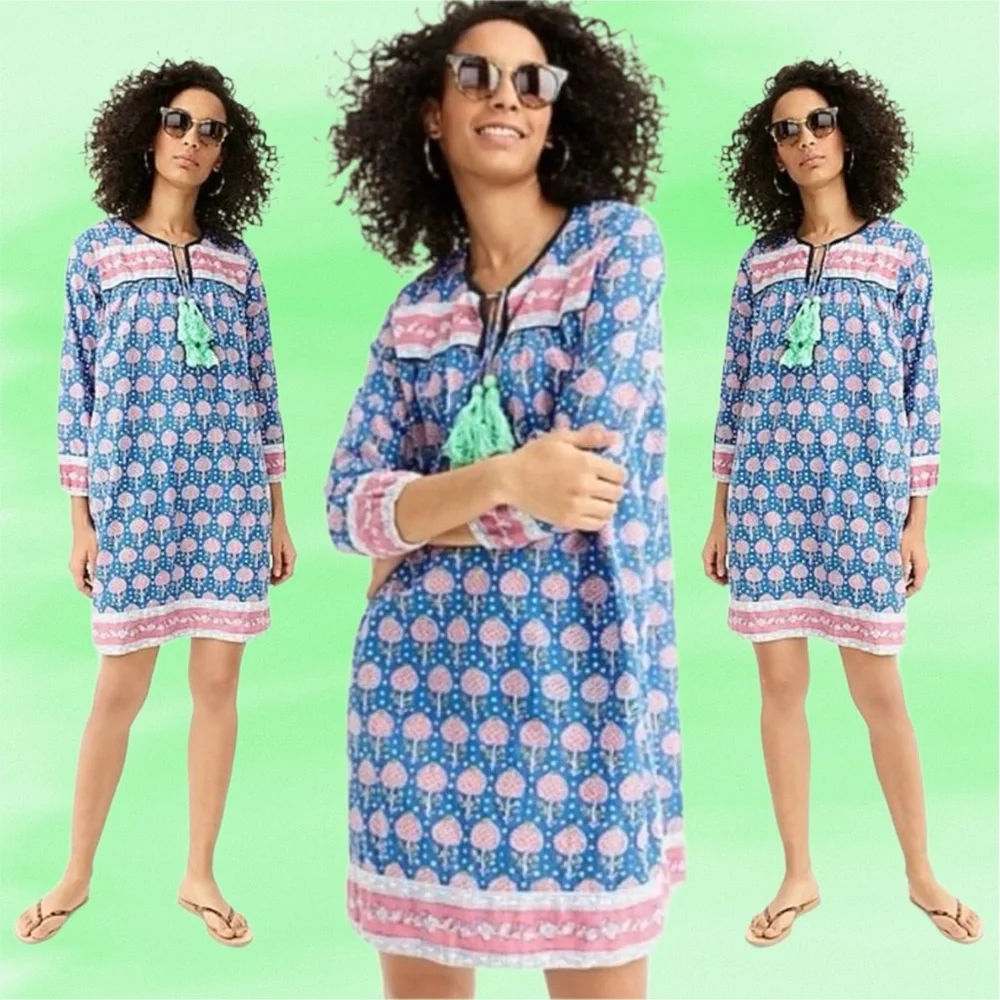 sz blockprints x j.crew • leyla dress blue pink paisley floral print m